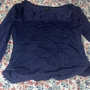 Navy blue women’s sparkly square neck long sleeve bodysuit
